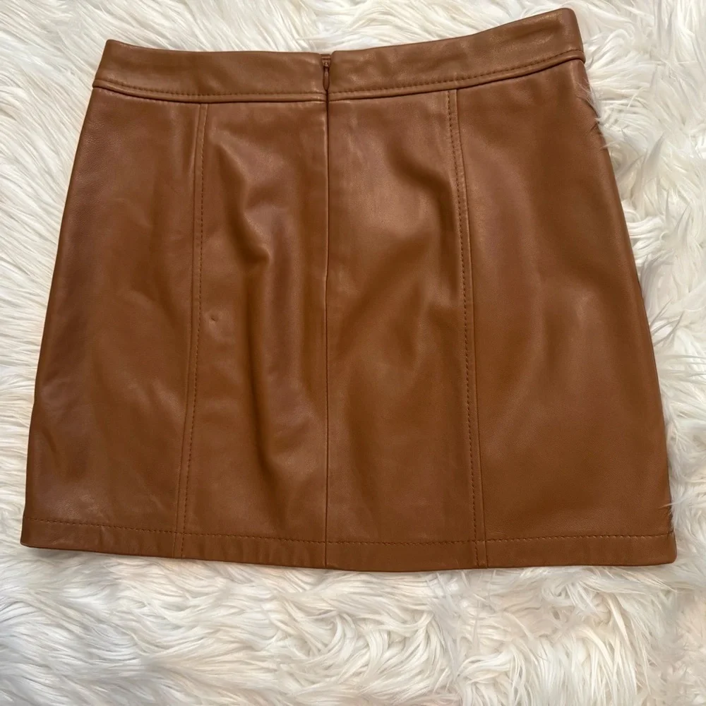 Gianni Bini Women’s Genuine Leather Mini Skirt Tan Brown Lined XS Zip Back - Picture 6 of 11
